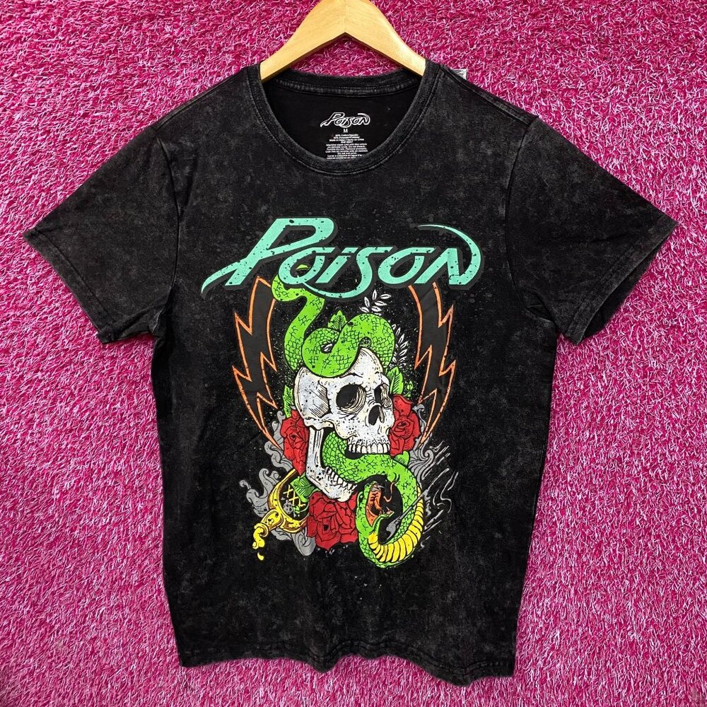 Poison Snakes and Skulls Mineral Wash Rock Band T-Shirt Medium